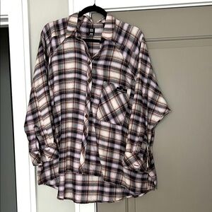 BDG Checkered Button Down Shirt - Lavender and Beige